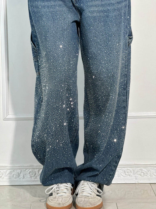 Rhinestone denim jeans